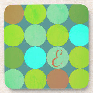 Limegroene Teal Turquoise & Roestige Cirkels Monog Drankjes Onderzetter