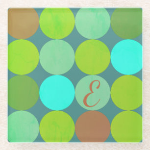 Limegroene Teal Turquoise & Roestige Cirkels Monog Glazen Onderzetter