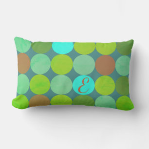 Limegroene Teal Turquoise & Roestige Cirkels Monog Kussen