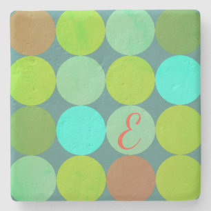 Limegroene Teal Turquoise & Roestige Cirkels Monog Stenen Onderzetter