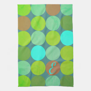 Limegroene Teal Turquoise & Roestige Cirkels Monog Theedoek