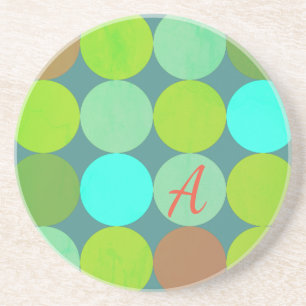 Limegroene Teal Turquoise & Roestige Cirkels Monog Zandsteen Onderzetter