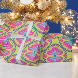 Limegroene vierkante ring bloemige cadeaupapier