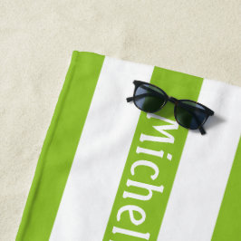 Limegroene witte cabanastrepen gepersonaliseerd strandlaken