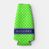 Limegroene witte polka stippen Navy naammonogram Flesjeskoeler (Voorkant)
