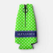 Limegroene witte polka stippen Navy naammonogram Flesjeskoeler (Achterkant)