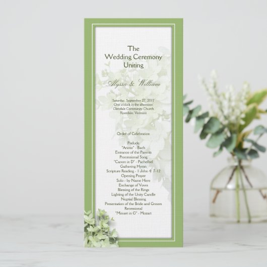 Limelight Tall Hydrangea Wedding Program Sjabloon (Staand voorkant)