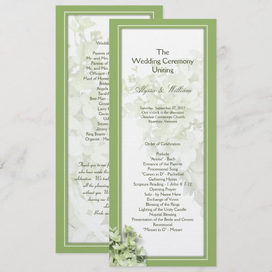 Limelight Tall Hydrangea Wedding Program Sjabloon (Voorkant / Achterkant)