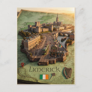 Limerick Ierland 3D kaart illustratie poster