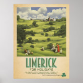 Limerick Ireland, Retro Irish Travel Advert Poster (Voorkant)