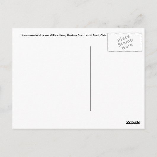 Limestone obelisk, William Henry Harrison Tomb Briefkaart (Achterkant)