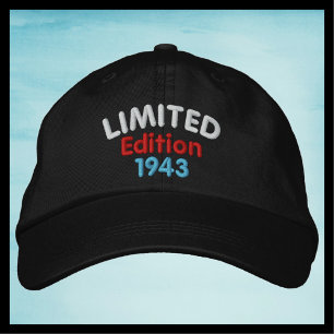 Limited Edition 1943 or Year, zwart,  retro Geborduurde Pet