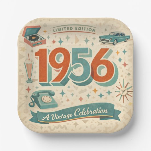 Limited Edition 1956 Birthday | 50s Retro Style Papieren Bordje (Voorkant)