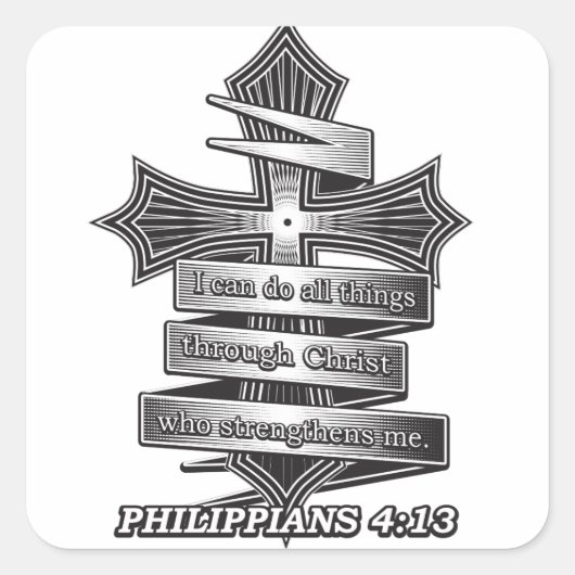Limited Edition Philippians 4:13 Christelijke Bijb Vierkante Sticker (Voorkant)