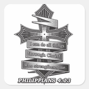 Limited Edition Philippians 4:13 Christelijke Bijb Vierkante Sticker