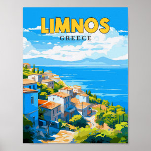 Limnos Griekenland vintage reisillustratie Poster