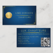 Limo Driver en Chauffeur Service Blauw leer QR Visitekaartje (Voorkant / Achterkant)