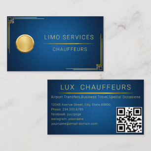 Limo Driver en Chauffeur Service Blauw leer QR Visitekaartje