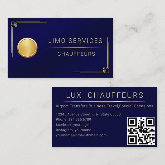 Limo Driver en Chauffeur Service QR-code Visitekaartje (Voorkant / Achterkant)