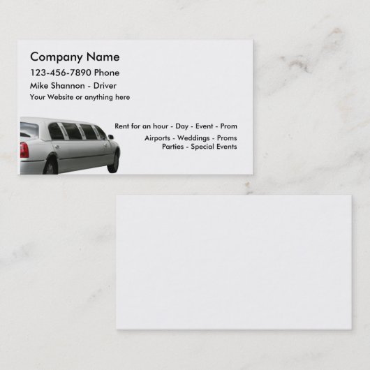 Limo Huur- en bestuurdersservice Visitekaartje (Voorkant / Achterkant)