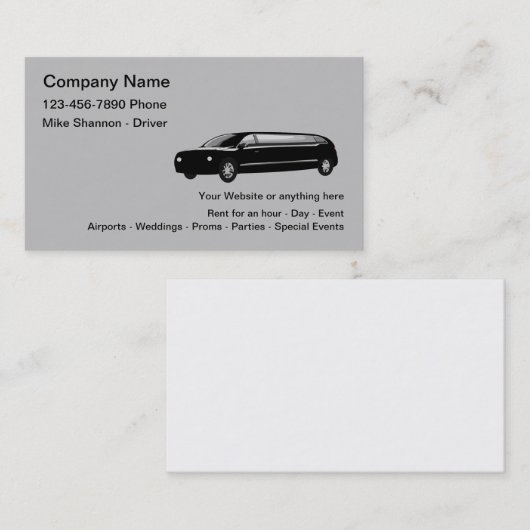 Limo Huur- en Chauffeur-dienst Visitekaartje (Voorkant / Achterkant)
