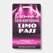Limo Pas Party Pas, VIP, Uitnodiging, glitter Badge (Achterkant)