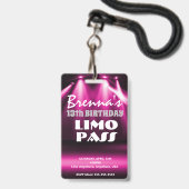 Limo Pas Party Pas, VIP, Uitnodiging, glitter Badge (Achterkant met lanyard)