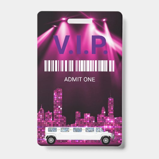 Limo Pas Party Pas, VIP, Uitnodiging, glitter Badge (Voorzijde)