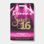 Limo Pass Party Pass, VIP, Sweet 16 glitter Badge (Achterkant)