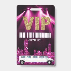 Limo Pass Party Pass, VIP, Sweet 16 glitter Badge