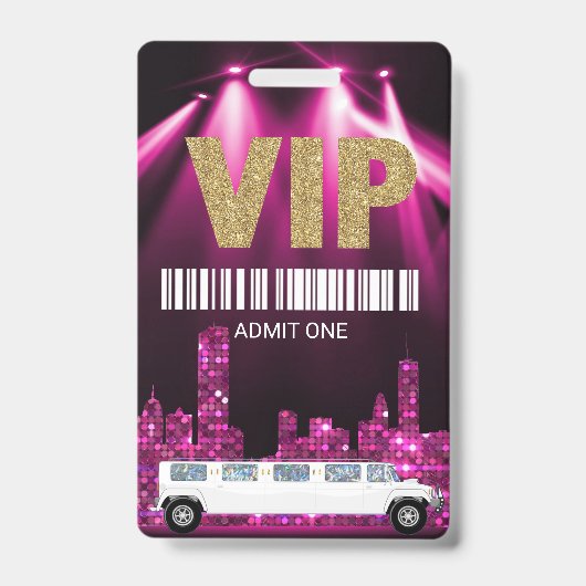 Limo Pass Party Pass, VIP, Sweet 16 glitter Badge (Voorzijde)