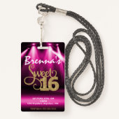 Limo Pass Party Pass, VIP, Sweet 16 glitter Badge (Achterkant met draagriem)