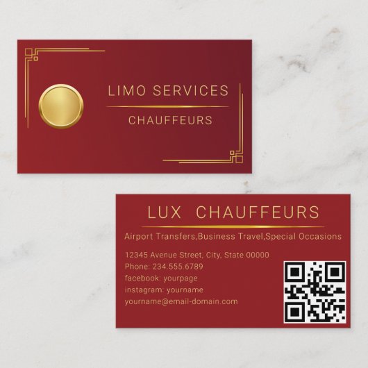 Limo Service Driver, Cabine, Taxi Golden QR Code Visitekaartje (Voorkant / Achterkant)