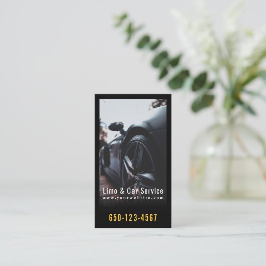Limo Service limousine Minimal Black Elegant Visitekaartje (Staand voorkant)