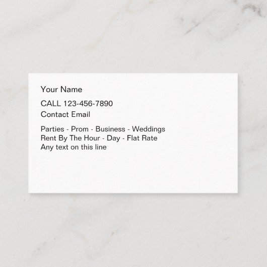 Limo verhuur eenvoudige Visitekaartjes (Achterkant)