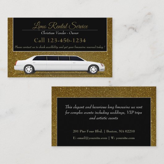 Limo verhuur en chauffeursservice | Luxe glitter Visitekaartje (Voorkant / Achterkant)