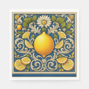 Limoen Almafi Blauw Mediterraan Art Nouveau Servet