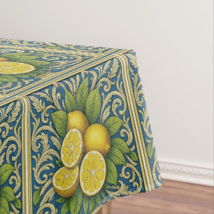 Limoen Amalfi Blauw Mediterrane Art Nouveau Tafelkleed