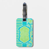 Limoen, Aqua, White Striped Damask Bagagelabel (Achterkant verticaal)
