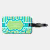 Limoen, Aqua, White Striped Damask Bagagelabel (Achterkant horizontaal)