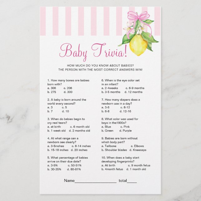 Limoen Baby Trivia Spel (Voorkant)