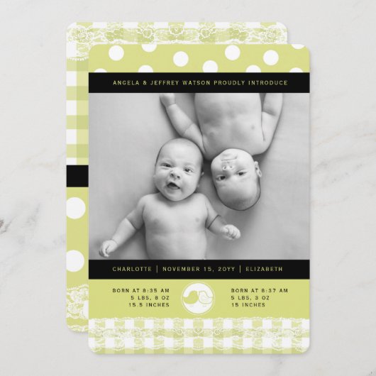 Limoen Baby Vogelkondiging geboorteregistratie met Aankondiging (Voorkant / Achterkant)