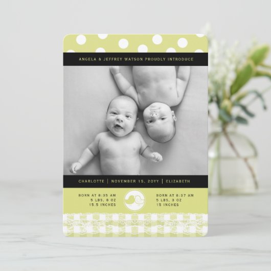 Limoen Baby Vogelkondiging geboorteregistratie met Aankondiging (Staand voorkant)