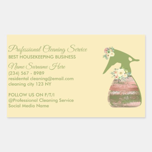 Limoen Beige Green Maid Spray Flower Cleaning Rechthoekige Sticker (Voorkant)