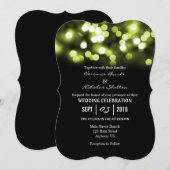 Limoen Black Bokeh Glitter Lights Wedding Invites Kaart (Voorkant / Achterkant)
