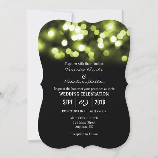 Limoen Black Bokeh Glitter Lights Wedding Invites Kaart (Voorkant)