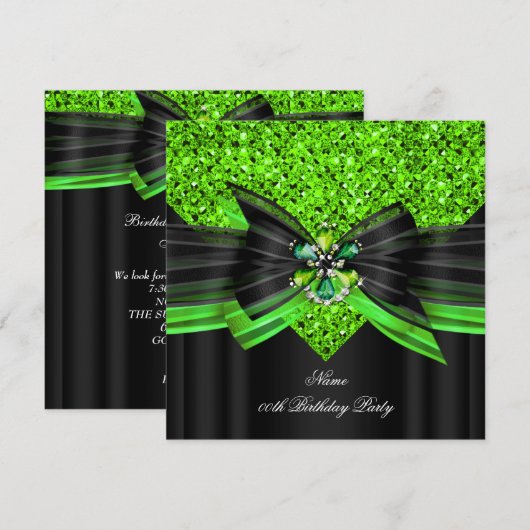 Limoen Black Glitter Birthday Party Diamond Kaart (Voorkant / Achterkant)