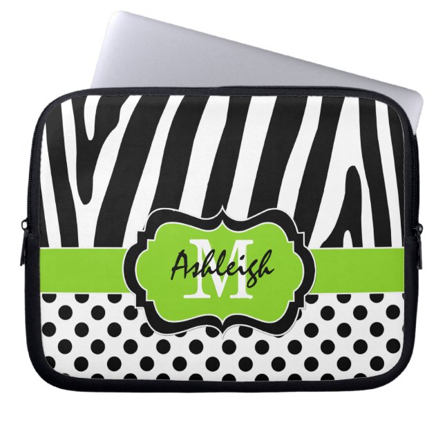Limoen Black Zebra Stripes Polka Dots-laptop Hoesj Laptop Sleeve (Voorkant)