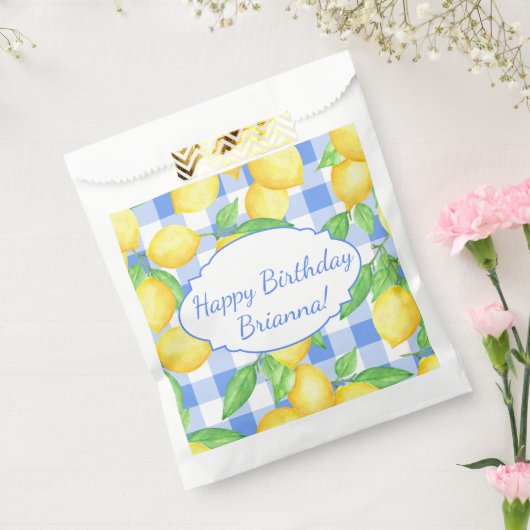 Limoen Blauw Wit Gingham Op Maat Bedankzakje (Gezegeld)