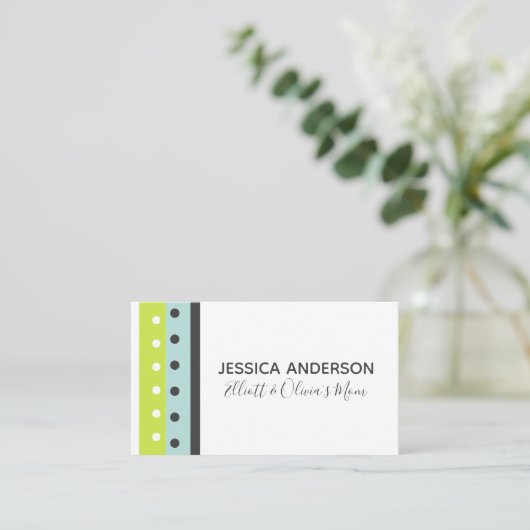 Limoen, blauwe en grijze Stippen en Stripes Callin Contactkaartje (Staand voorkant)